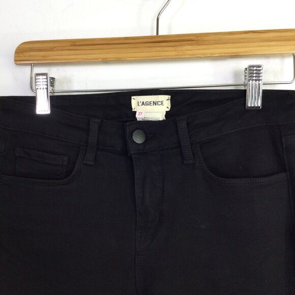 L'AGENCE Womens Margot Skinny Jeans Denim Mid Rise Zipper Details Black Size 27 - Picture 8 of 16